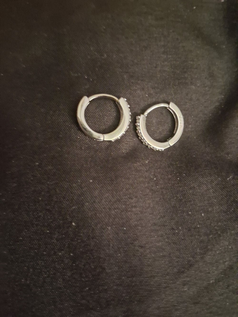 Sterling Silver Mini Hoop Earrings with Clear Stones - Silver